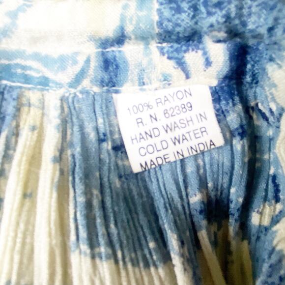 2/$30 Vintage Large Womens Cream/Blue High Waisted Pleated A-Line Midi Skirt - Picture 6 of 8